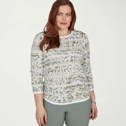 Alfred Dunner Provence Womens Crew Neck 3/4 Sleeve Paisley Pullover Sweater