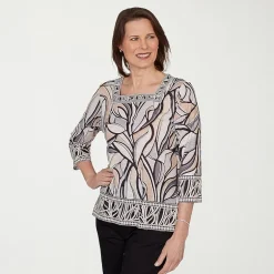 Alfred Dunner Womens Crew Neck 3/4 Sleeve T-Shirt