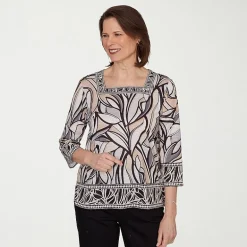 Alfred Dunner Womens Crew Neck 3/4 Sleeve T-Shirt