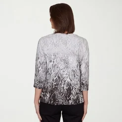 Alfred Dunner Womens Crew Neck 3/4 Sleeve T-Shirt
