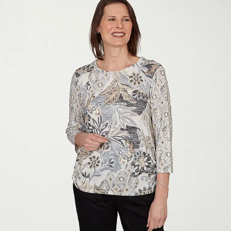 Alfred Dunner Womens Crew Neck 3/4 Sleeve T-Shirt