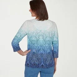 Alfred Dunner Womens Crew Neck 3/4 Sleeve T-Shirt