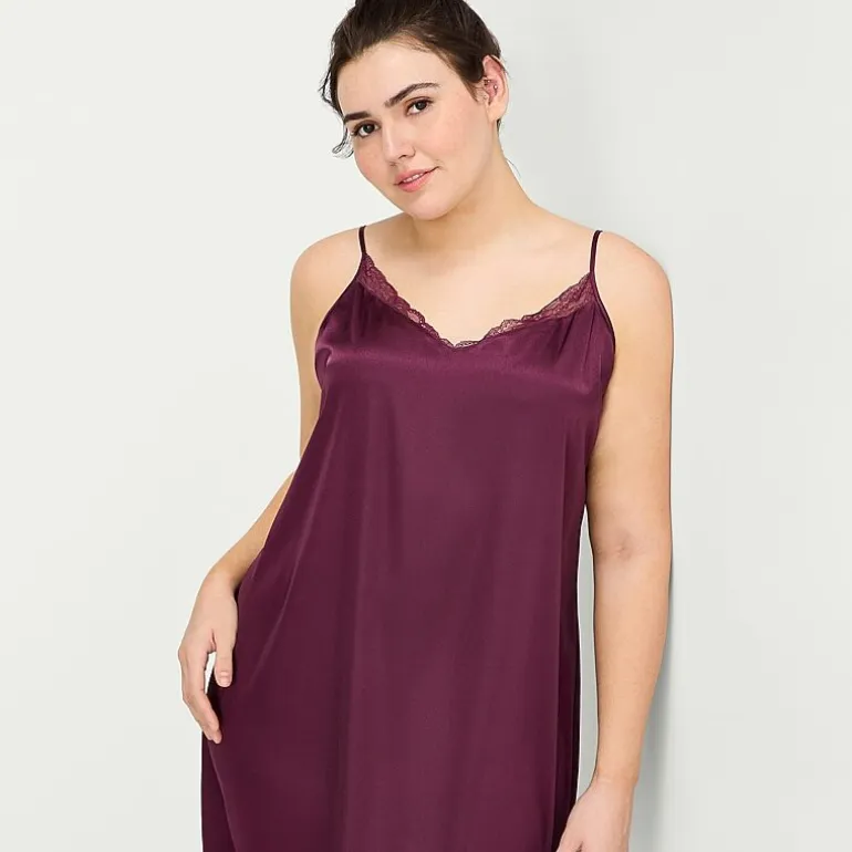 Ambrielle Womens Plus Satin Sleeveless V Neck Chemise