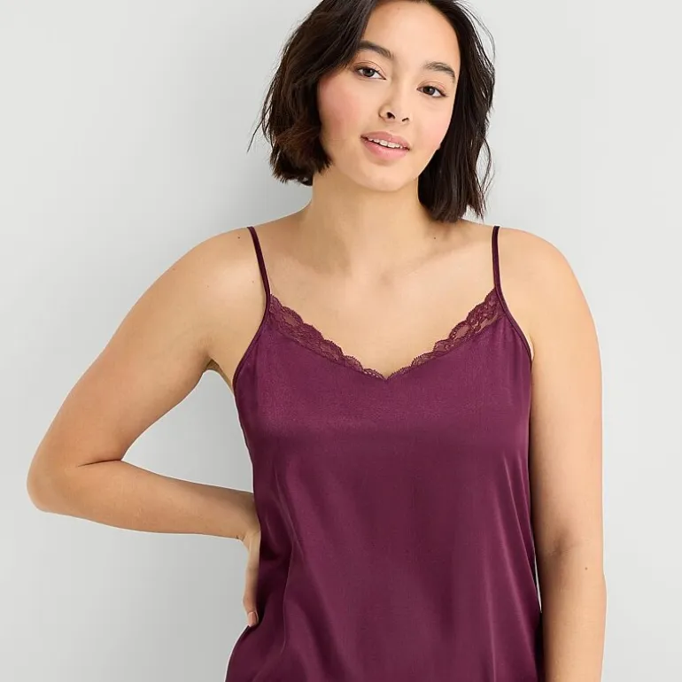 Ambrielle Womens Satin Sleeveless V Neck Chemise
