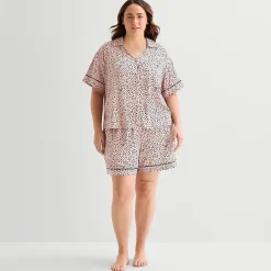 Ambrielle Womens Short Sleeve 2-pc. Plus Pajama Set
