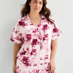 Ambrielle Womens Short Sleeve 2-pc. Plus Pajama Set