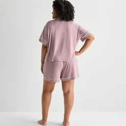 Ambrielle Womens Short Sleeve 2-pc. Plus Pajama Set