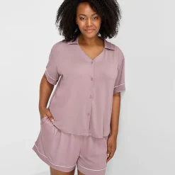 Ambrielle Womens Short Sleeve 2-pc. Plus Pajama Set