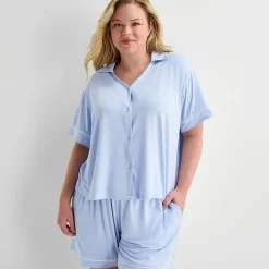 Ambrielle Womens Short Sleeve 2-pc. Plus Pajama Set