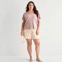 Ambrielle Womens V-Neck Short Sleeve 3-pc. Plus Pajama Set