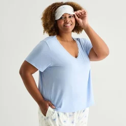 Ambrielle Womens V-Neck Short Sleeve 3-pc. Plus Pajama Set