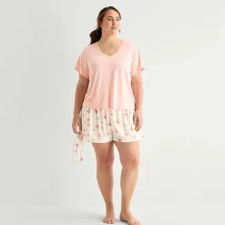 Ambrielle Womens V-Neck Short Sleeve 3-pc. Plus Pajama Set