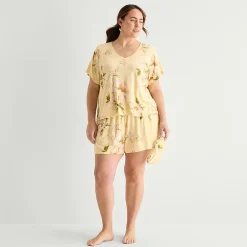 Ambrielle Womens V-Neck Short Sleeve 3-pc. Plus Pajama Set