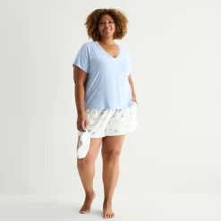 Ambrielle Womens V-Neck Short Sleeve 3-pc. Plus Pajama Set