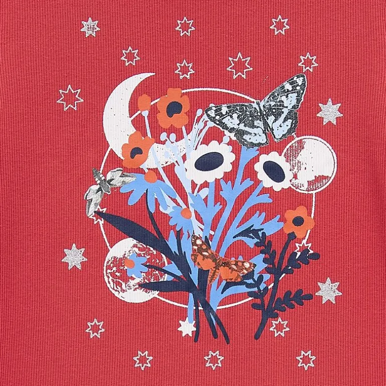 Americana Butterfly Baby Tee Womens Juniors Crew Neck Short Sleeve Fitted Graphic T-Shirt