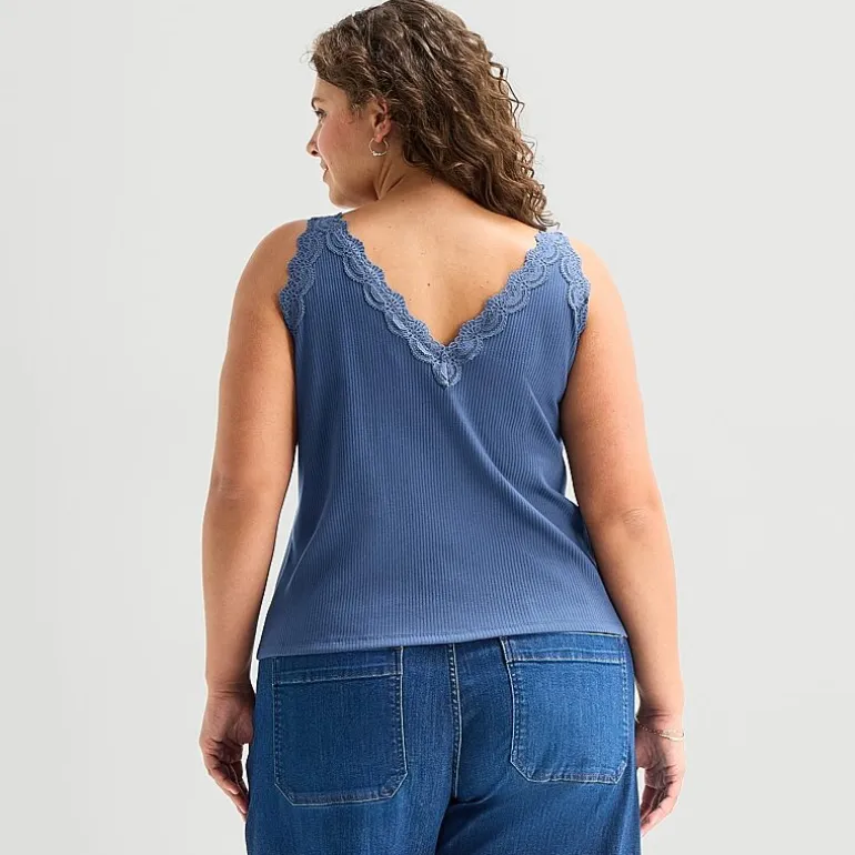 a.n.a Lace Trim Womens Plus V Neck Sleeveless Tank Top