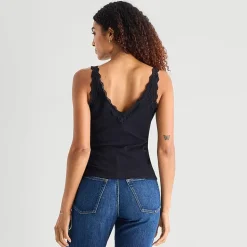 a.n.a Lace Trim Womens V Neck Sleeveless Tank Top