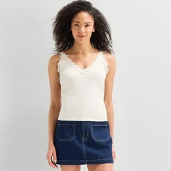 a.n.a Lace Trim Womens V Neck Sleeveless Tank Top