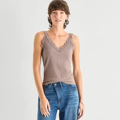 a.n.a Lace Trim Womens V Neck Sleeveless Tank Top