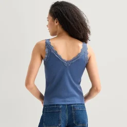 a.n.a Lace Trim Womens V Neck Sleeveless Tank Top