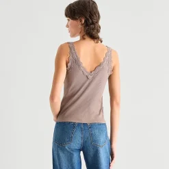 a.n.a Lace Trim Womens V Neck Sleeveless Tank Top