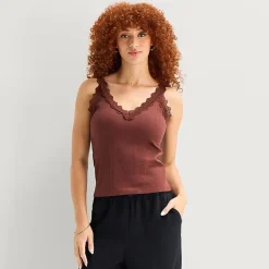 a.n.a Lace Trim Womens V Neck Sleeveless Tank Top