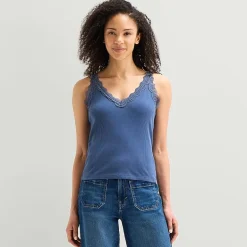a.n.a Lace Trim Womens V Neck Sleeveless Tank Top