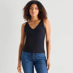 a.n.a Lace Trim Womens V Neck Sleeveless Tank Top