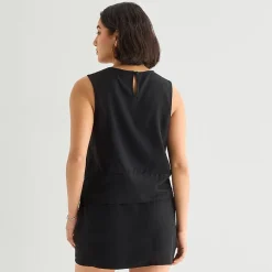 a.n.a Linen Womens Round Neck Sleeveless Blouse