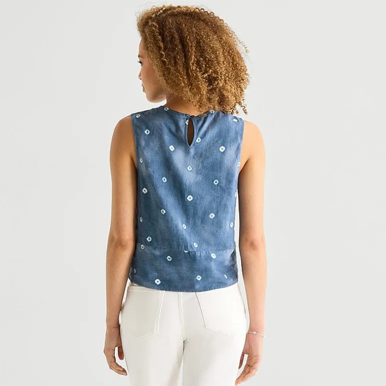 a.n.a Linen Womens Round Neck Sleeveless Blouse