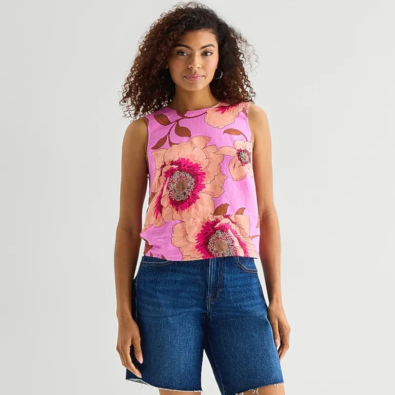 a.n.a Linen Womens Round Neck Sleeveless Blouse