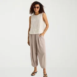 a.n.a Linen Womens Round Neck Sleeveless Blouse