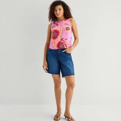 a.n.a Linen Womens Round Neck Sleeveless Blouse