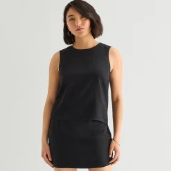 a.n.a Linen Womens Round Neck Sleeveless Blouse