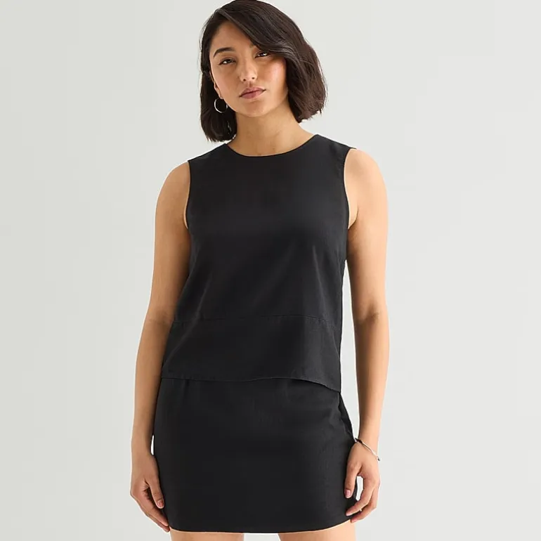 a.n.a Linen Womens Round Neck Sleeveless Blouse