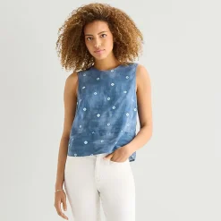 a.n.a Linen Womens Round Neck Sleeveless Blouse