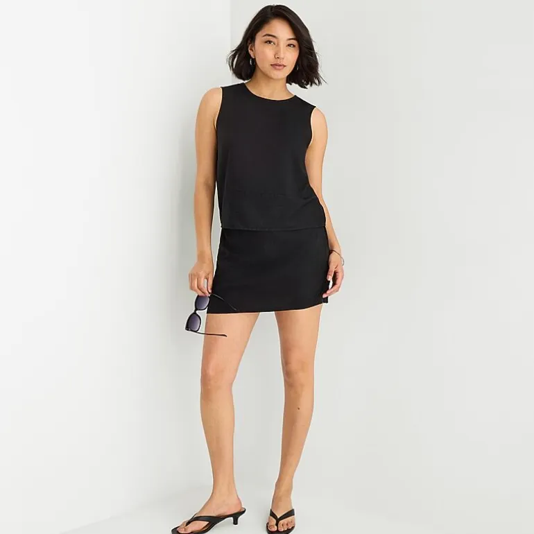 a.n.a Linen Womens Round Neck Sleeveless Blouse