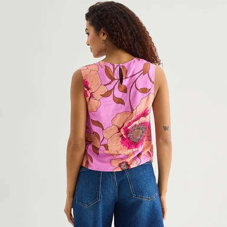 a.n.a Linen Womens Round Neck Sleeveless Blouse