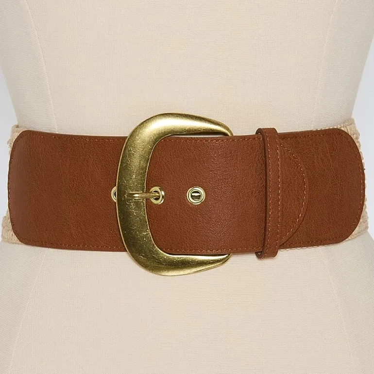 a.n.a Natural Woven Belt With Pu Buckle Womens Belt