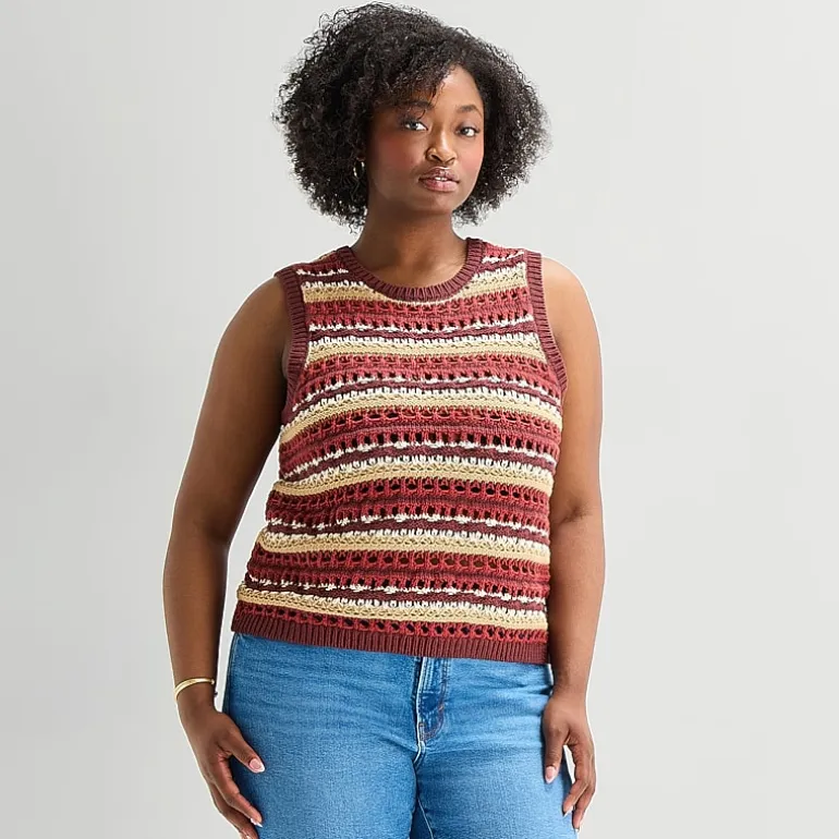 a.n.a Plus Womens Crew Neck Sleeveless Pullover Sweater