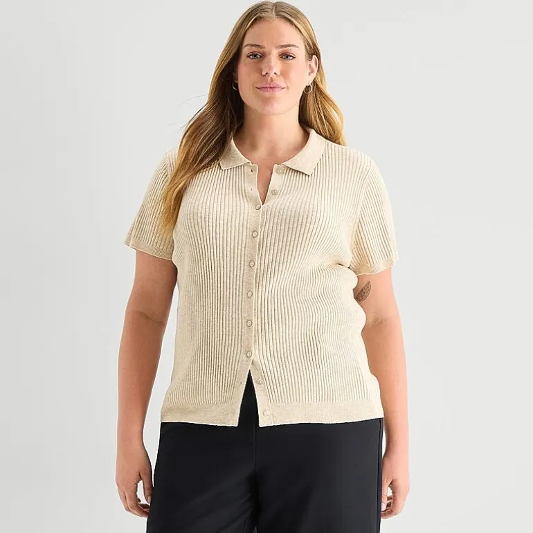a.n.a Plus Womens Short Sleeve Polo Sweater