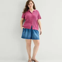 a.n.a Plus Womens Short Sleeve Polo Sweater