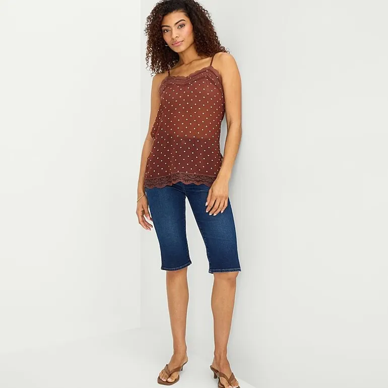 a.n.a Sheer Womens Sweetheart Neck Sleeveless Lace Trim Camisole
