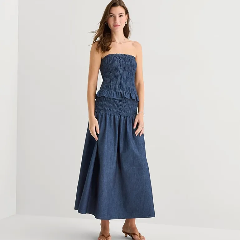 a.n.a Smocked Womens Midi A-Line Skirt
