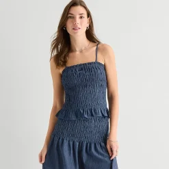 a.n.a Smocked Womens Square Neck Sleeveless Tank Top
