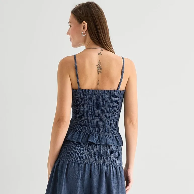 a.n.a Smocked Womens Square Neck Sleeveless Tank Top