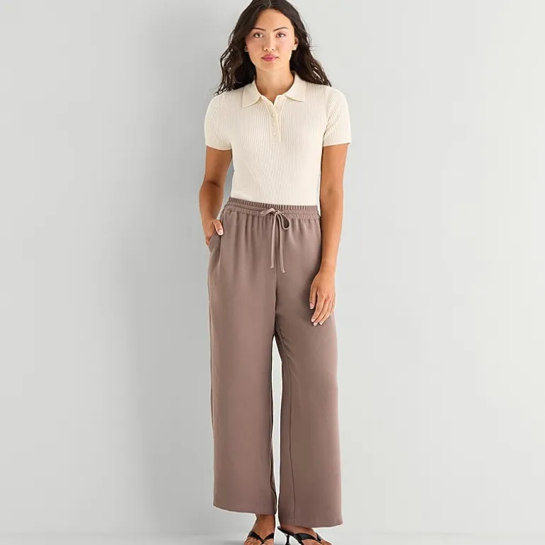 a.n.a Womens Crepe Wide Leg Mid Rise Pull-On Pant