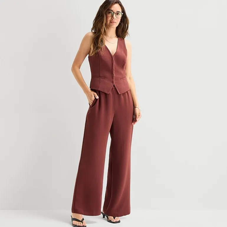 a.n.a Womens Crepe Wide Leg Mid Rise Pull-On Pant