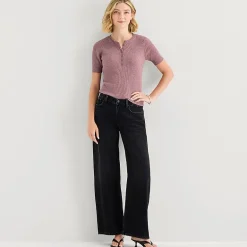 a.n.a Womens Henley Neck Short Sleeve Pullover Sweater