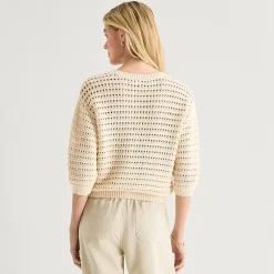 a.n.a Womens Henley Neck 3/4 Sleeve Pullover Sweater